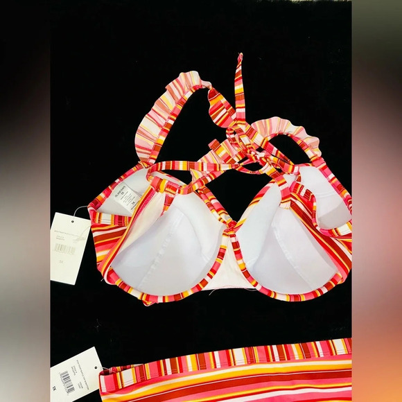 Island Rays NWT Ladies 1X Two Piece Bikini Set Striped Swimsuit Padded Top - Picture 16 of 16